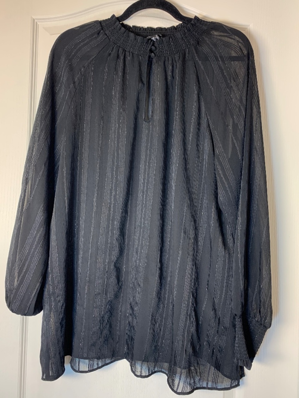 Love & Legend‎ Black Sheer Shimmer Blouse Size 14 Romantic Chic Long Sleeve